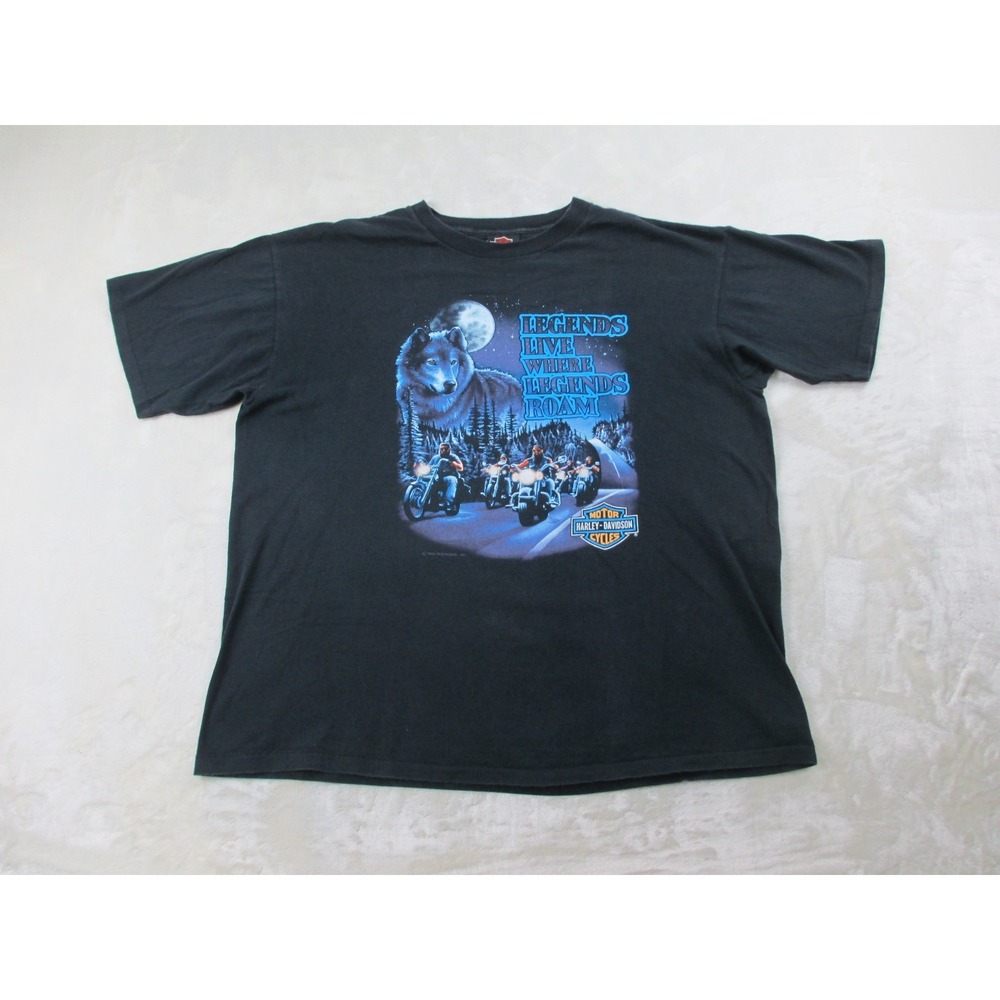 VINTAGE Harley Davidson Shirt Mens Extra Large Black Wolf Motorcycle‎ Rider 90s*